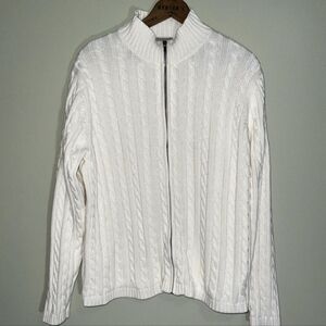 LL Bean zip white cardigan 2x